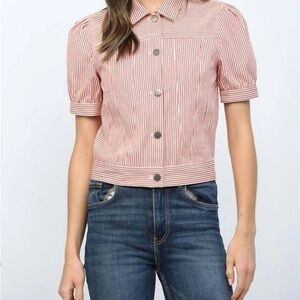 Striped Red Short-Sleeve Button Front Top NWOT